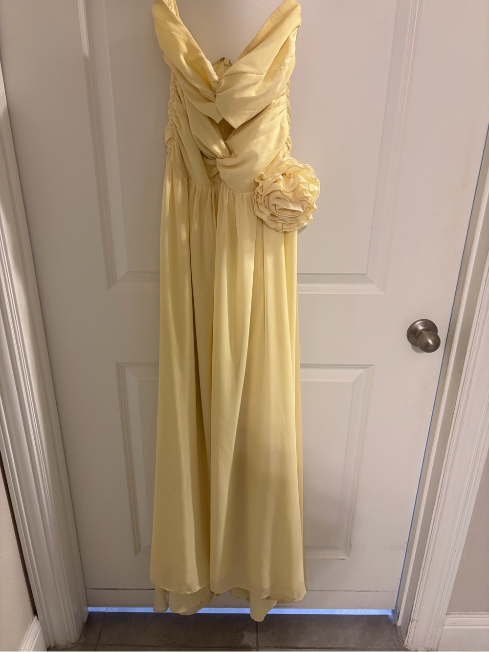 Hello Molly Soft Yellow Strapless Prom Gown with Rosette